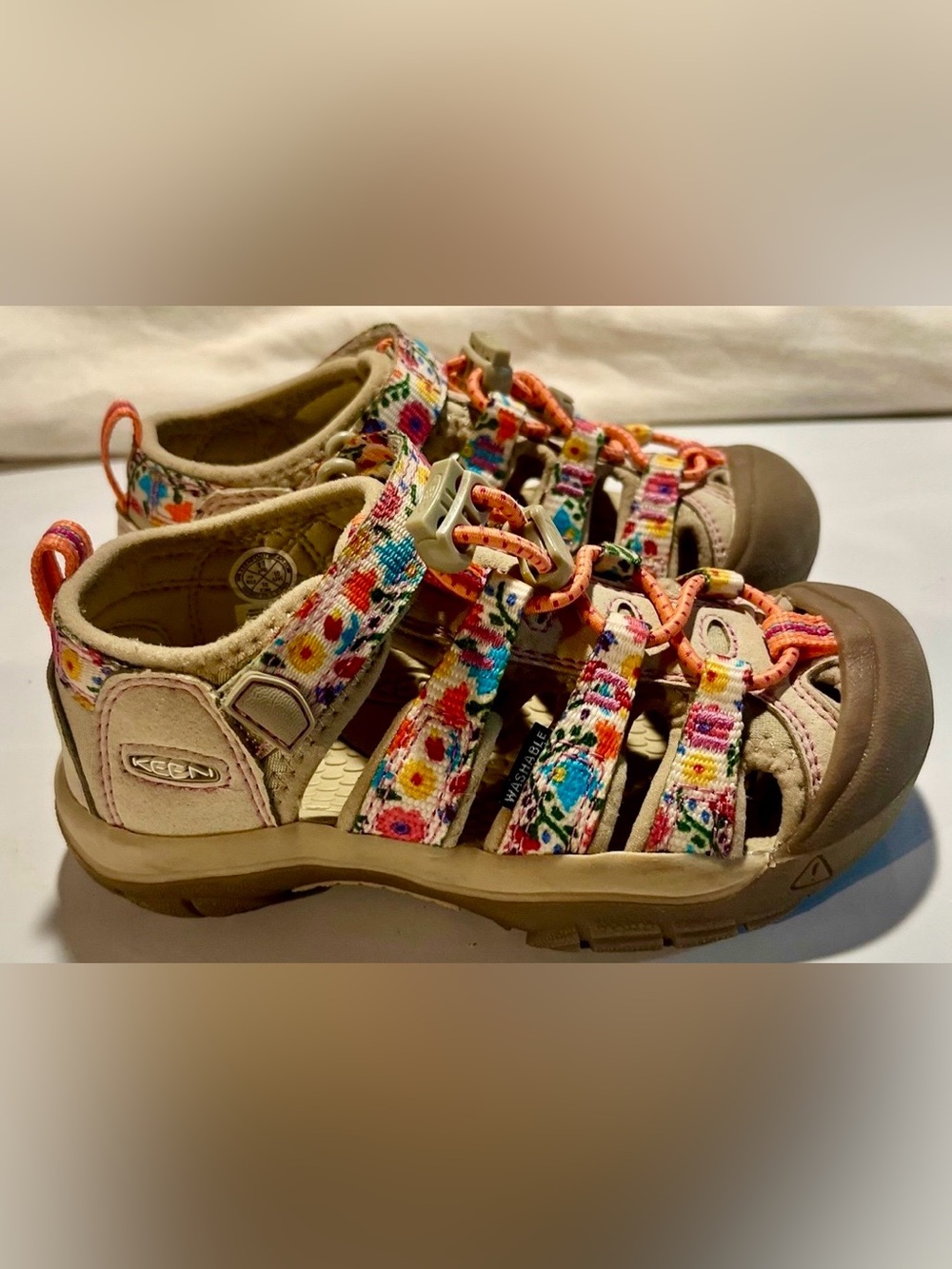 Keen Kids Floral Strap Sandals in Pink and Tan